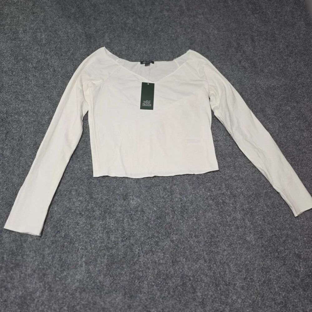 Long Sleeve Crop Top Cream Size Sm